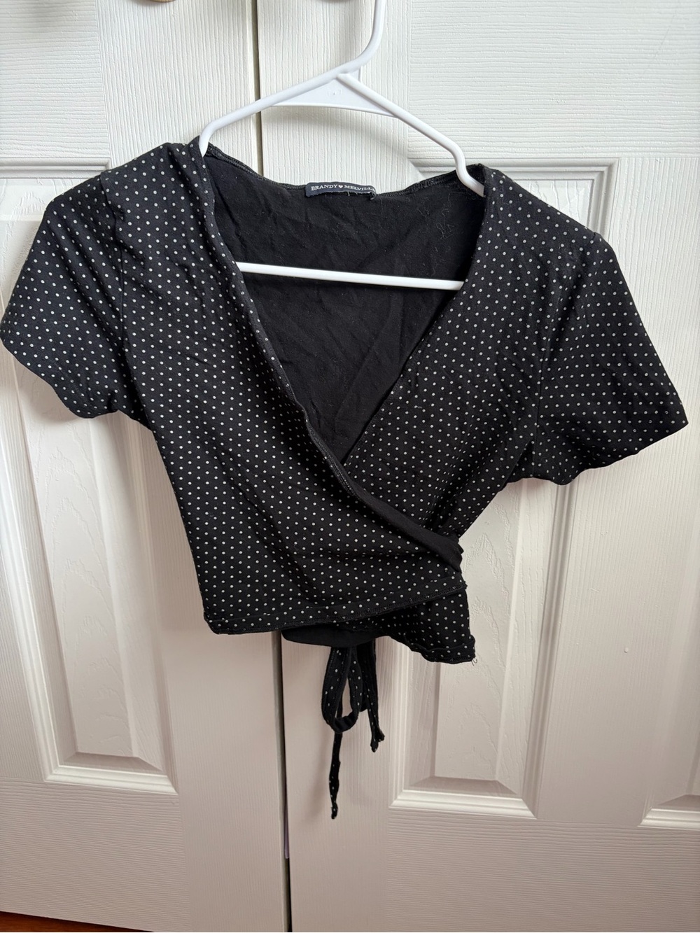 Brandy Melville Black Polka Dot Wrap Tie-Front Crop Top